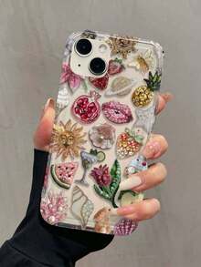 1pc Airbag Bead Embroidered Pomegranate Lip Personalized Pattern All Inclusive TPU Anti Fall Phone Case Suitable Compatible With Apple 17 16 15 14 13 12 11promax Suitable Compatible With Apple Series - Multicolor - View 1