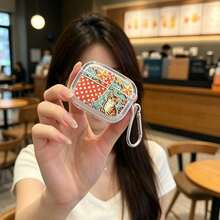 1pc Transparent Edge TPU Earphone Protective Case, Cute Cartoon Cat Star Polka Dot Full Coverage Protective Case Design With Silver Buckle, Compatible With Apple 1/2/3/4/Pro/Pro 2/Pro 3 - Multicolor - View 5