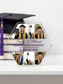 1pc Custom Hexagon Graduation Acrylic Plaque,Custom Photo And Text,Personalized Collage Graduation Keepsake, Custom Name & University Graduation Gift, Hexagon Graduation Keepsake Plaque, Class Of 2026 Table Decor - Multicolor - View 6