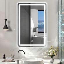 Espejo para Baño, 50 x 70cm, Espejo LED de Baño con Ajuste de Hora, Botones Táctiles Inteligentes, Función de Desempañado HD, Iluminación Regulable en 3 Colores, 4mm Vidrio Prueba Explosiones - Función básica - Ver 5