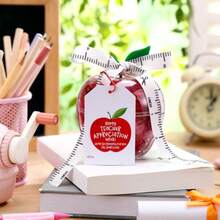 Briwooody - Juego de 12 cajas de regalo transparentes de manzana para la semana de apreciación del profesor recipientes de plástico para dulces a granel con etiquetas regalos de agradecimiento para - Gracias, profesor. - Ver 6