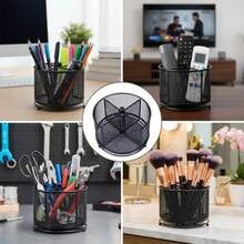 Soporte para brochas de maquillaje giratorio de 360° organizador de perfume de metal 4 compartimentos para almacenamiento de computadora organizador de maquillaje para cambiador - Negro - Ver 6
