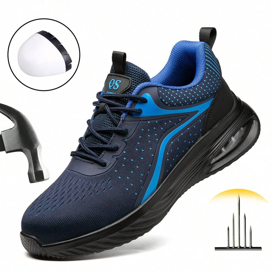Unisex Safety Shoes, Fashionable Shock-Absorbing Outdoor Work Shoes. Steel Toe Cap Sports Shoes, Anti-Crush Anti-Puncture Work Safety Shoes, Breathable And Comfortable, Suitable For Outdoor Industrial Construction Labor Protection Shoes For Men And Women - Blue - View 1
