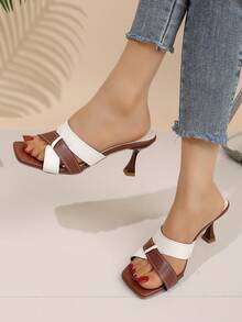 Giày sandal cao gót mũi vuông thanh lịch dành cho thiếu nữ, kiểu dáng slip-on, gót nhọn, thích hợp cho các buổi tiệc hoặc các dịp thường ngày. - màu nâu - Xem 2