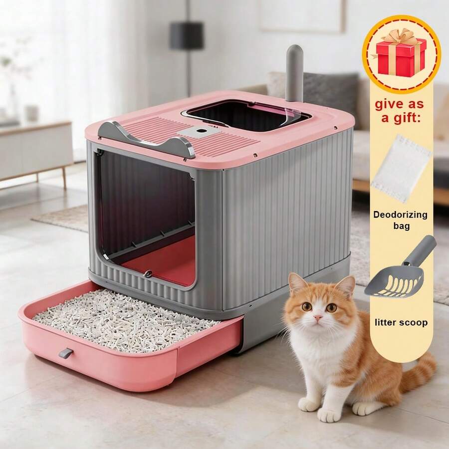 XXL Cat Litter Box, Large, Fully Enclosed Litter Box, Cat Accessory, Two-Way Door For Easy Entry And Exit, Suitable For Kittens And Adult Cats, Effective Prevention Of Litter Splashing, Anti-Splash And Anti-Odor To Prevent Overflowing Smells, Includes A Free Litter Scoop - 44,5*37*32cm - Xem 1