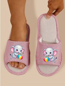 Women's Animal Print Couple Open-Toe Slippers, New Arrival Spring Autumn All Season Cute Animal Fabric Breathable House Slippers, Linen, Ideal Gift - Pink - View 8