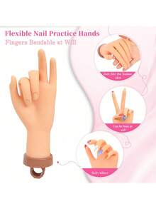 1 pieza Modelo de mano flexible de PVC, Juego de mano de práctica de uñas con soporte, Adecuado para que los principiantes practiquen uñas acrílicas, Herramientas de uñas de entrenamiento, Suministros de uñas - Albaricoque - Ver 3