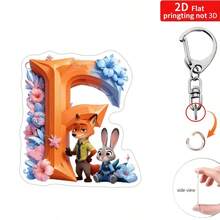 Bộ 1 móc khóa hoạt hình 2D hình Nick Fox & Judy Rabbit, kèm mặt dây chuyền acrylic chủ đề giả tưởng "A-Z" và dây chuyền. - Nhiều màu - Xem 31