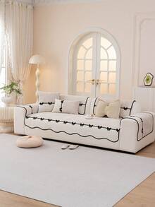 Một chiếc gối sofa nhung kiểu dáng tối giản hiện đại với họa tiết nơ jacquard, chống nhăn, bền, chống trầy xước do mèo, có thể giặt được quanh năm, phù hợp cho phòng khách. - trắng - Xem 2