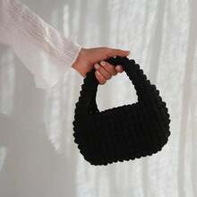 Black & White Crochet Handbag DIY Kit, Includes Crochet Hook, Exclusive Color Yarn, Accessories | Beginner-Friendly With Detailed English & Chinese Instructions, Step-By-Step Sewing Techniques | Ideal Craft Gift For Holidays, Birthdays, Christmas, Halloween - Black and White Handmade Bags - View 10