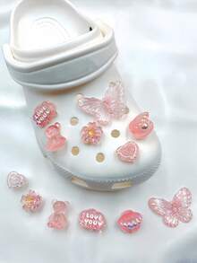 12 buc inimă, panda, floare, fluture, literă drăguț stil Lolita de bază plastic ABS decorațiuni DIY pentru încălțăminte, plajă, purtare zilnică, roz - Multicolor - Vizualizare 6
