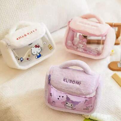  Officially Licensed Sanrio Plush Transparent Large Capacity Storage Bag, Cute House Shaped Handbag, Suitable For Outdoor Travel