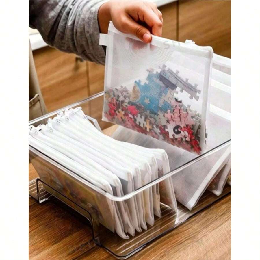 12个装网格拉链袋，PVC网格拉链袋，防水塑料网格拉链信封，文件袋，多功能网格收纳袋，透明文件收纳袋，返校用品，拉链文件袋，拼图玩具分类袋，铅笔盒，文件袋，办公文具收纳袋，礼品袋 - 彩色 - 查看 1