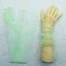 Fashion Long Sheer Tulle Gloves Ultra Stretchy Full Finger Mittens Mesh Elbow Wedding Bride Gloves Halloween Accessory - màu xanh lá cây - Xem 2