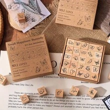 25pcs/Box Vintage Wooden Stamp Set, Suitable For Making Diaries, Photo Albums And Handicrafts. Unique And Highly Personalized. 4 Styles Available, Great For School Supplies And Students. - Wooden Seal - View 6