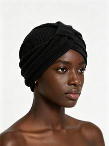 1pc New Women's Cotton Plaid Headscarf Hat, Small Square Elastic Headband Hat With Pointed Visor - Multicolor - View 4