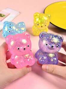 1pc Glitter Crystal Bear, Axolotl, Soft Slow Rebound Stress Relief Toy, Tabby Squishy Toy, Portable Squeeze Toy, Suitable For All Ages, Autism, Holiday & Birthday Gift, Cute & Fun Toy - Kỳ nhông pha lê xanh - Xem 6