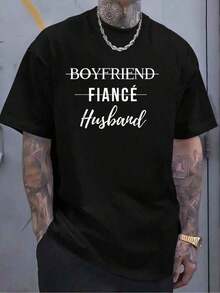 Boyfriend Fiance Husband Funny Wedding Groom Just Married-Shirt Casual Crew Neck Short Sleeved Summer-Shirt Men'S Top Tee Shirts Western Men Clothes Camisas Para Hombre Graphic Tees Women Clothes Summer Tops Summer Clothes Graphic Tees - màu đen - Xem 6