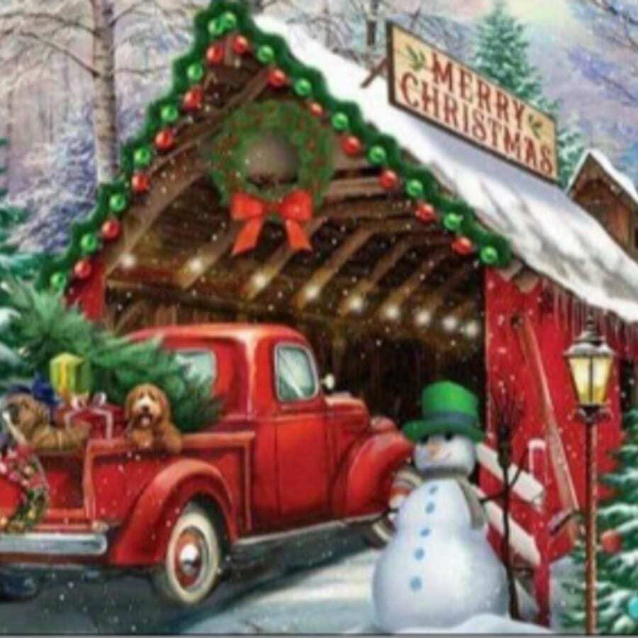1 Set Of Christmas House Diamond Painting Kit, Christmas Mosaic Rhinestone Diamond Art, 5D DIY Diamond (Suitable For Adults/Beginners), Mural Decoration, Christmas Gifts, Home Decoration - round diamond - View 1
