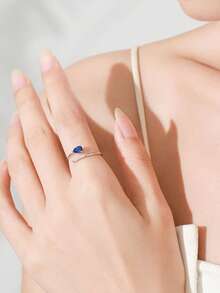 1 chiếc nhẫn bạc 925 cao cấp dành cho nữ, hình quả lê, đính đá Cubic Zirconia màu xanh dương, quà tặng đính hôn/cưới. - Bạc - Xem 3
