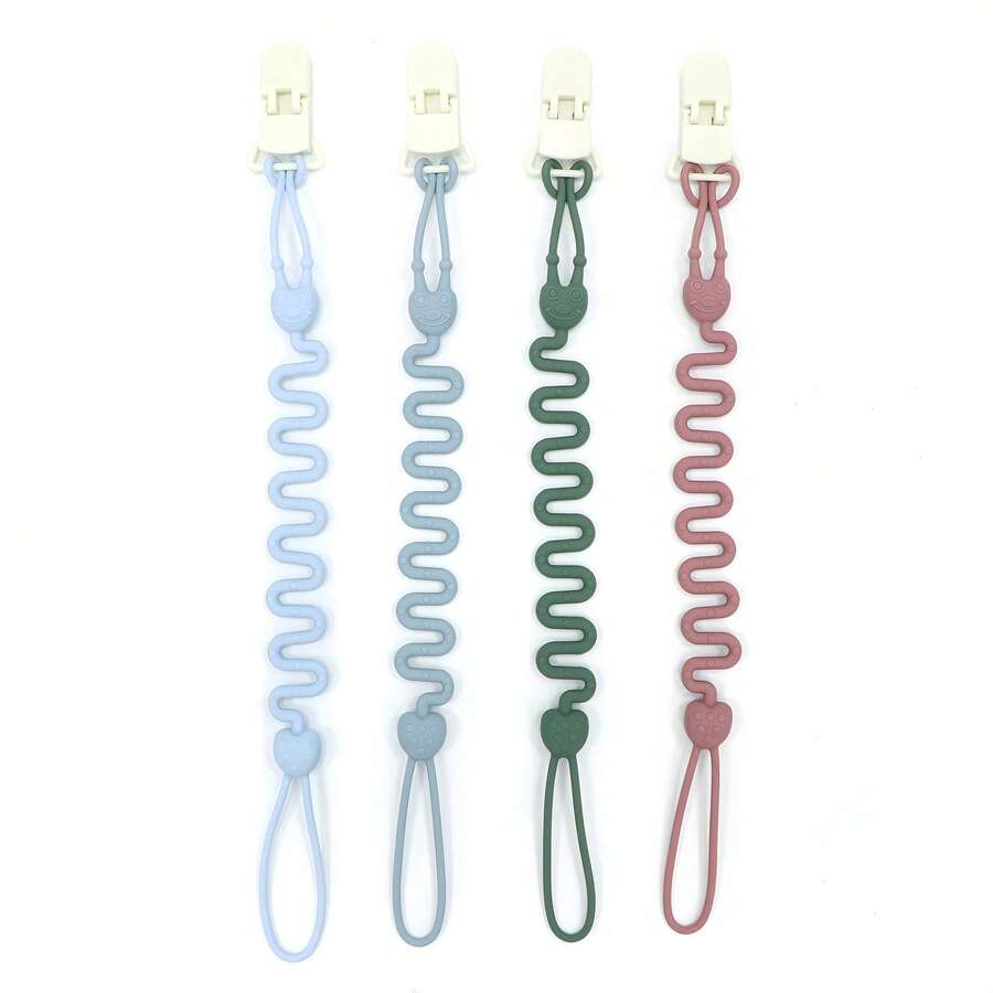 Set Of 4 Flexible Silicone Baby Pacifier Clips With 4 Clips, Anti-Drop Toy Lanyard, Stroller Accessories - Multicolor - View 1
