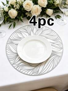1/4/6pcs Creative Line Wave PVC Gold Foil Placemats & Coasters, Suitable For Home Dining Table Decor, Tea Cup Heat Insulation Pads, Protect Tabletop, Home Kitchen Tea House Coasters, Minimalist Style Coasters, Wedding Holiday Party Coasters - Multicolor - View 13