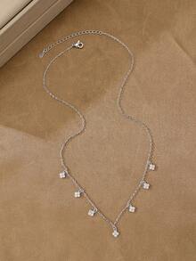 Collar de plata, collar de oro con circonita cúbica incrustada de cobre, de moda, elegante, minimalista, de lujo, adecuado para el uso diario de las mujeres - Plateado - Ver 3