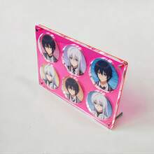 Clear Acrylic Badge Display Stand 78MM, Pink Background Anime Merch Holder, Desktop Organizer For Collectibles - Rose Red - View 7