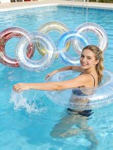 Transparent Sequin Inflatable Swimming Ring, Thick PVC Crystal Swimming Ring Armpit Float Ring, Transparent Cute Armpit Float Ring Suitable For Adults, Applicable For Beach, Swimming Pool And Party - Multiple Styles - View 2