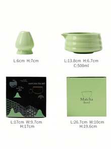 出口型陶瓷抹茶碗，日式抹茶碗，用于混合和冲泡抹茶，手工制作，适用于抹茶仪式、日常或节日使用，也可作为厨房装饰品，可替换的抹茶套装，适合抹茶爱好者和初学者，可作为节日礼物赠送给亲人、朋友、母亲节礼物（抹茶绿） - 綠色 - 查看 2