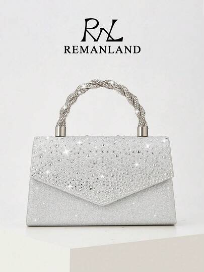 REMANLAND Chiếc túi xách dạ hội lộng lẫy và tinh tế dành cho nữ, với nắp phong bì màu bạc được đính toàn bộ bằng đá quý lấp lánh và quai xách cũng được dệt bằng đá quý. Hoàn hảo cho các bữa tiệc, đám cưới, bữa tối và tiệc chiêu đãi, chiếc túi xách tay hoặc túi đeo vai này lý tưởng cho các cô gái và quý cô tham dự các sự kiện như đám cưới, dạ hội và tiệc chiêu đãi. Đây là món quà hoàn hảo dành cho bất kỳ người phụ nữ nào.
