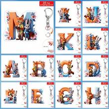 Bộ 1 móc khóa hoạt hình 2D hình Nick Fox & Judy Rabbit, kèm mặt dây chuyền acrylic chủ đề giả tưởng "A-Z" và dây chuyền. - Nhiều màu - Xem 3