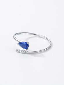 1 chiếc nhẫn bạc 925 cao cấp dành cho nữ, hình quả lê, đính đá Cubic Zirconia màu xanh dương, quà tặng đính hôn/cưới. - Bạc - Xem 4