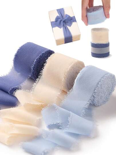 Ruy băng chiffon màu xanh dương và be, kích thước 1,5 inch x 16,4 feet, trang trí tua rua thủ công, thích hợp cho bó hoa, gói quà, đám cưới, bó hoa cô dâu, sinh nhật, đồ thủ công, quà tốt nghiệp, tiệc lễ, trang trí DIY, trang trí Giáng sinh, quà tặng tiệc và đóng gói quà.