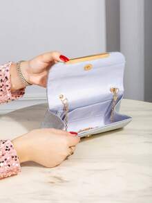 Bolso de sobre pequeño y brillante para mujer, diseño de sobre, bolso de fiesta pequeño de metal, bolso de embrague de fiesta para mujer, perfecto para fiestas y bodas - Plateado - Ver 5