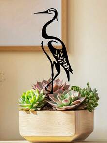 1pc Metal Painted Garden Decor Wrought Iron Egret Silhouette Sculpture, Outdoor Metal Bird Statue Ground Stake - 14.8 Inches, Rustic Wooden Post Fence Insert, Potted Plant Decoration Art, Suitable For Gifts, Yard & Garden Decor - One Size - View 6