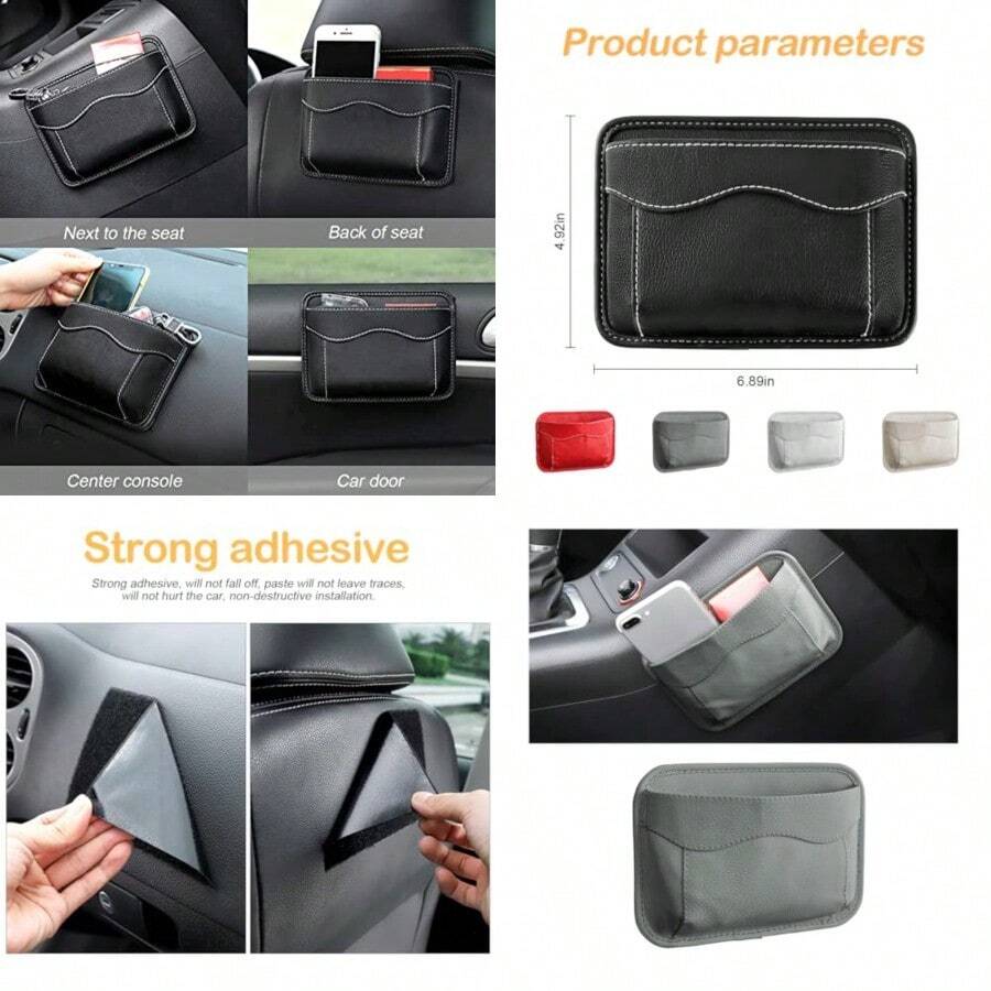 Osilly Organizador de bolsillo lateral para asiento de coche piel sintética soporte para anteojos de sol bandeja para asiento mini bolsa de almacenamiento accesorios interiores del automóvil puerta y ventana - Gris - Ver 1