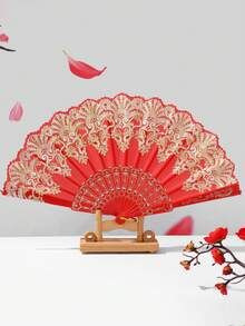 1pc Classical European Style Single Flower Folding Dance Fan. Suitable For Dancing, TV Props, Home Use, And Outdoor,Festival,Accessories - Multicolor - View 9