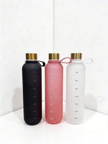 1个1000毫升磨砂水瓶，便携式透明塑料防漏运动水杯，适合户外露营、驾车和携带 - 黑色 - 查看 10