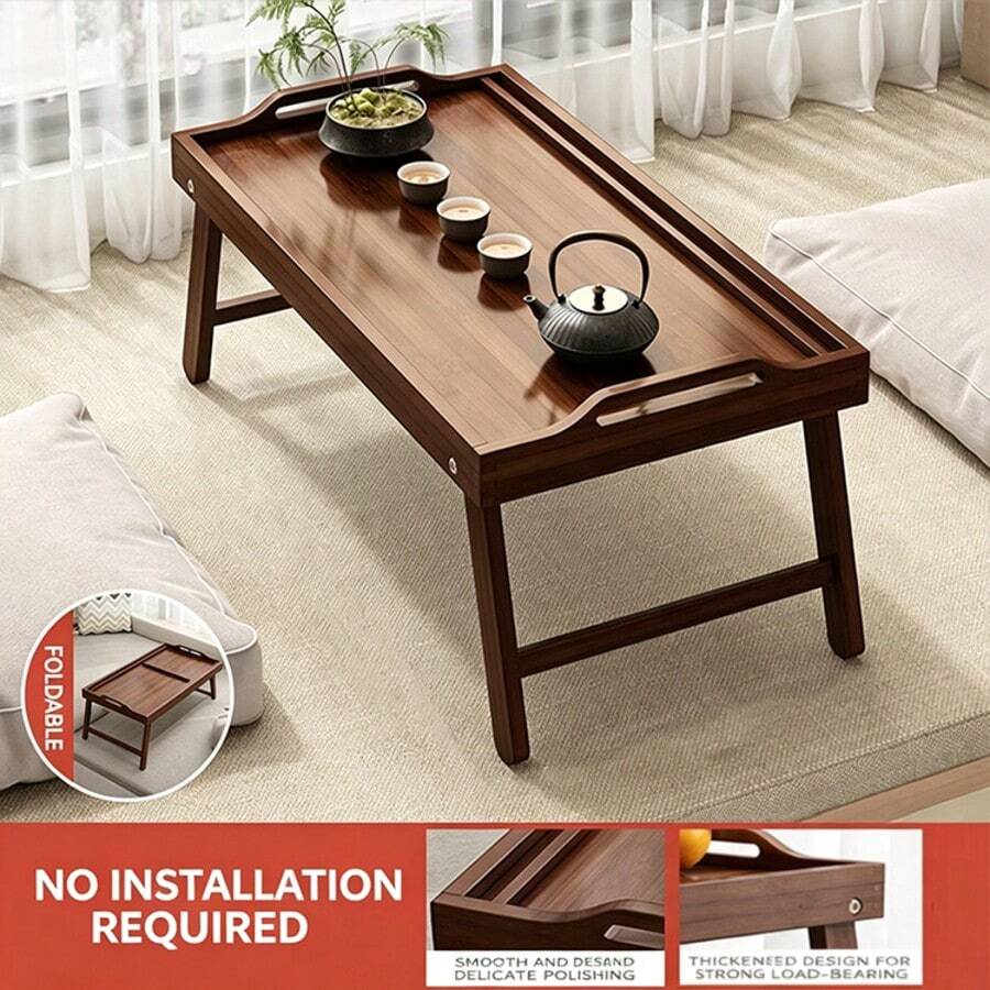 1 pieza, 50 x 30 x 4 cm Bandeja de cama de bambú con patas plegables, se puede usar como bandeja para portátil, bandeja de desayuno, adecuada para sofá, cama, mesa de comedor (marrón) Regalo de Navidad - Marrón - Ver 1