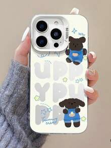 1pc Cute Cartoon Overalls Dog Design Phone Case, Suitable Compatible With Apple 16 Pro Max, 17 Air, New 15/14 Plus, Mirror Stand, 13/12, Matte Silver, Full Body Protective Cover - Multicolor - View 5
