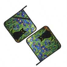 Paquete 2 soportes para macetas resistentes al calor almohadillas para orejas calientes para encimera con trabillas para colgar bonito juego de agarradores para cocina hornear - Lirios Jardn Gatos - Ver 4