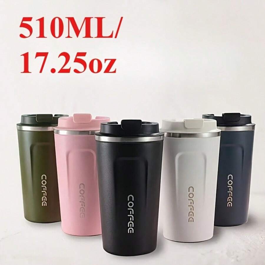 1pc 380/510ml Travel Coffee Cup, Stainless Steel Insulated Mug, Reusable Tea Cup, Leak-Proof Lid, Suitable For Travel, Commute, Office, Summer Hydration, Practical Gift For Coffee Lovers