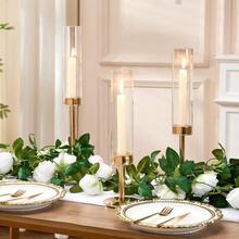3 piezas Elegantes Portavelas de Vidrio a Prueba de Viento Dorados, Portavelas Cónicos Tipo Huracán con Vidrio Removible y Base Redonda Pesada, Portavelas Cilíndricos Modernos Adecuados para Centros de Mesa, Decoraciones de Boda y Navidad al Aire Libre, Acabado Frotado en Aceite, Accesorios de Montaje de Metal para Mesa - Oro-3 piezas - Ver 9