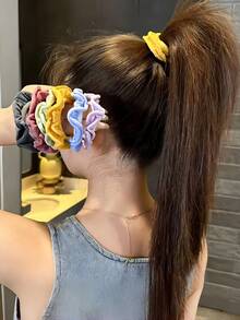Set de 5/10 piezas de scrunchies de tela de color macaron, lazos de pelo plisados de alta elasticidad, adecuados para mujeres y niñas, apropiados para uso diario, citas, escuela, fiestas, vacaciones, regalo del Día de la Madre - Multicolor - Ver 2