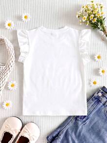 1 Stück Mädchen süßes und frisches T-Shirt mit Schmetterlingsärmeln, Top mit Fruchtdruck - Weiss - Übersicht 2