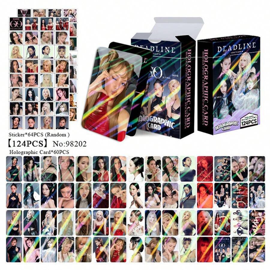 1pc Bestseller - BLACK & PINK Holographic Card, Laser Card, Celebrity Collection Peripherals, LOMO Postcard, 124pcs/Box (60pcs Holographic Cards + 64pcs Stickers), Celebrity Fan Collection Card, Ideal Fan Gift, Suitable For Collection And Daily Decoration, Valentine's Day Gift, Collection Card, Support Popular Music Group Small Gift, New Collection Card, Card Display Collection, Popular Music Peripherals, Boxed Decorative Postcard