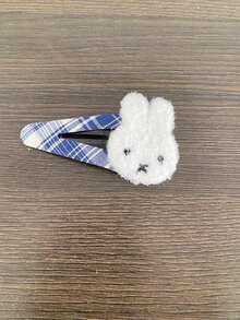MIFFY 韩版秋冬新款兔子格子BB夹可爱毛绒刺绣刘海侧夹发饰，日系可爱风，蓝棕格子配色，3D蓬松米菲兔头，美观柔软的毛绒和布料材质，金属夹子牢固固定 - 彩色 - 查看 12