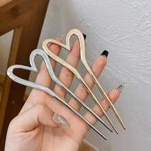3/1 piezas Pinza de pelo de aleación en forma de U con perlas para mujer, accesorio de peinado elegante y minimalista de alta gama, accesorio de pelo de diseño de moda de nicho lujoso y ligero, adecuado para Hanfu, Cheongsam, uso diario, fiestas, citas y otras ocasiones - Multicolor - Ver 2