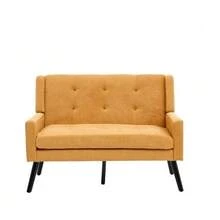 Premium Linen Bench (2-Seater) With Non-Slip Solid Wood Legs And High-Density Foam Cushion – Button-Upholstered Accent Chair For Living Room, Bedroom And Office - Yellow - View 1
